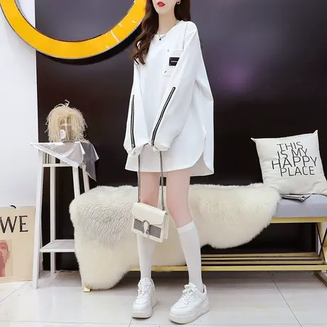 设计感卫衣女中长款2023新款秋季时尚洋气减龄网红宽松慵懒风上衣图片