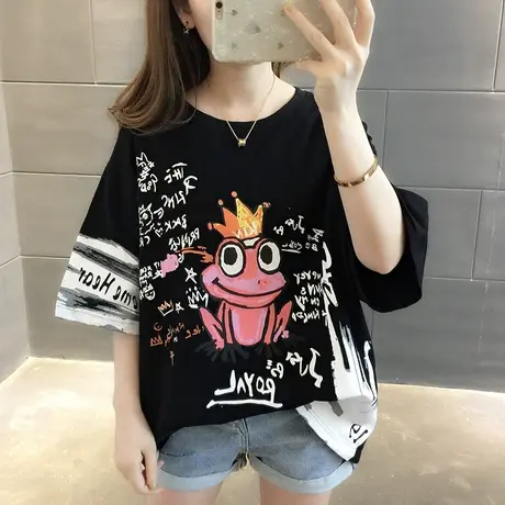 纯棉短袖T恤女装宽松2023年新款秋季洋气中长款设计感打底衫爆款商品大图