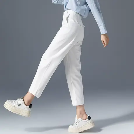 莫代尔女裤白色裤子女2023新款春秋小个子九分裤休闲裤萝卜哈伦裤商品大图