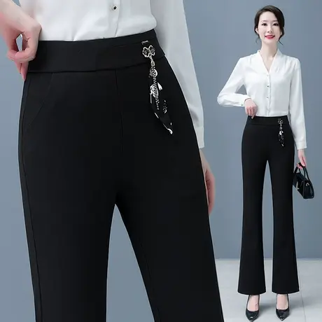 大码针织微喇裤女春秋2023新款时尚高腰显瘦马蹄裤韩版百搭休闲裤图片