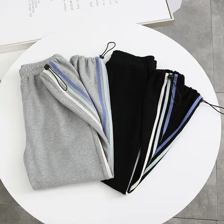 春秋薄款运动裤子女宽松显瘦灯笼裤束脚两条杠直筒休闲卫裤ins潮图片