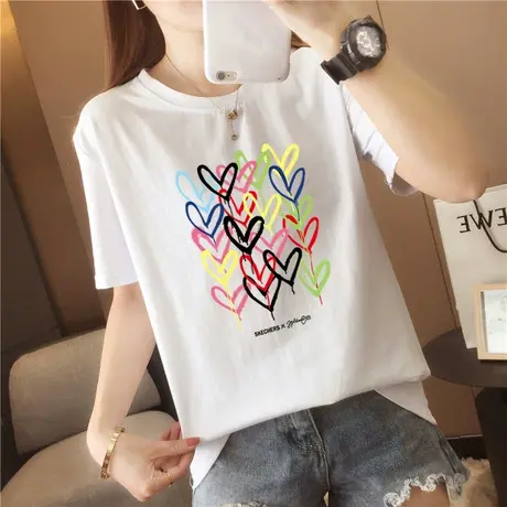 白色短袖t恤女2023年新款潮流夏季韩版宽松日系个性涂鸦半袖体恤商品大图