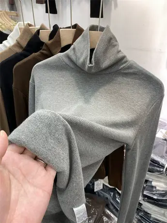 欧货加薄绒高领内搭打底衫女2021秋冬新款纯色百搭显瘦t恤上衣厚图片