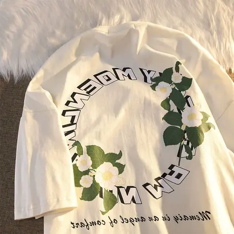 纯棉印花字母设计感短袖t恤女夏季ins潮牌宽松chic港味上衣服体恤图片