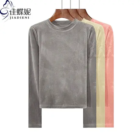 秋冬新款圆领修身丝绒保暖发热纯色简约长袖体恤上衣内搭女打底衫商品大图