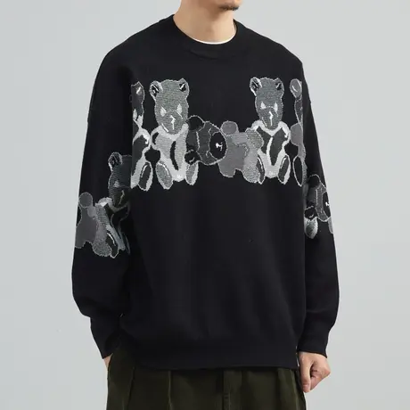 奕飏冬季加厚韩版毛衣男宽松潮牌ins线衣秋冬圆领冬天针织衫外套商品大图