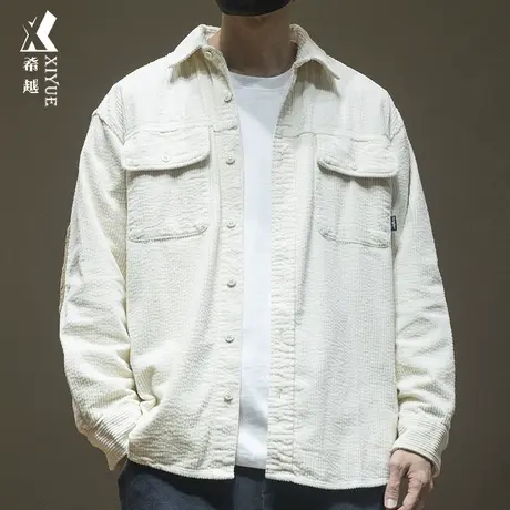 希越灯绒芯口袋拼接衬衫男秋季重磅简约百搭宽松大码胖子加厚外套商品大图