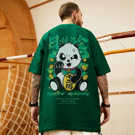 美式重磅潮牌胖子男装加肥加大码宽松短袖T恤小熊半袖夏潮流夏季商品大图