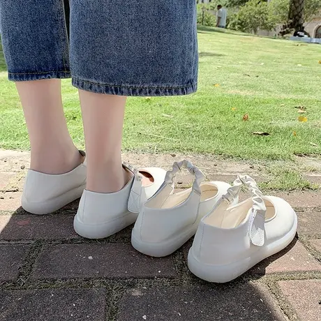2023年新款春季白色软皮玛丽珍小皮鞋女一脚蹬平底护士鞋百搭单鞋商品大图
