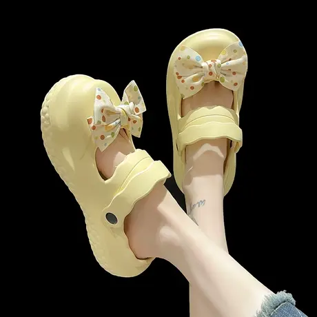 包头半拖鞋夏季可爱少女心波点蝴蝶结踩屎感厚底防滑两穿沙滩凉鞋商品大图