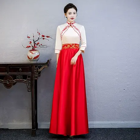 礼仪小姐旗袍迎宾服装女夏颁奖服酒宴会礼服连衣裙大合唱演出服装图片