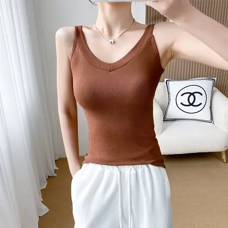 螺纹莫代尔v领背心女春夏百搭修身露背显瘦吊带黑色小众气质打底图片