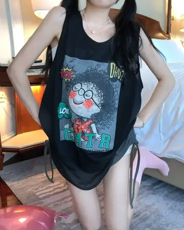美式复古纯棉吊带运动坎肩背心无袖t恤女夏季设计感小众外穿上衣商品大图