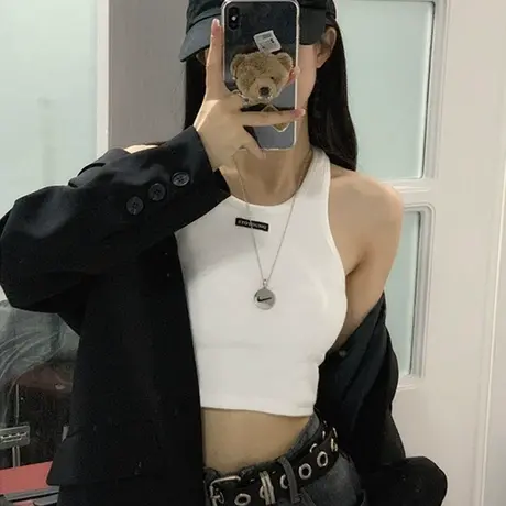 针织小吊带背心女内搭夏季辣妹打底修身短款白色外穿无袖上衣ins商品大图