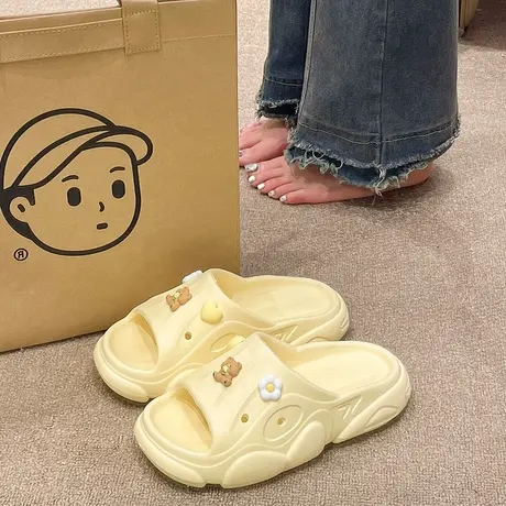 拖鞋女夏季网红外穿可爱小熊一字拖踩屎感eva厚底防滑沙滩凉拖鞋商品大图
