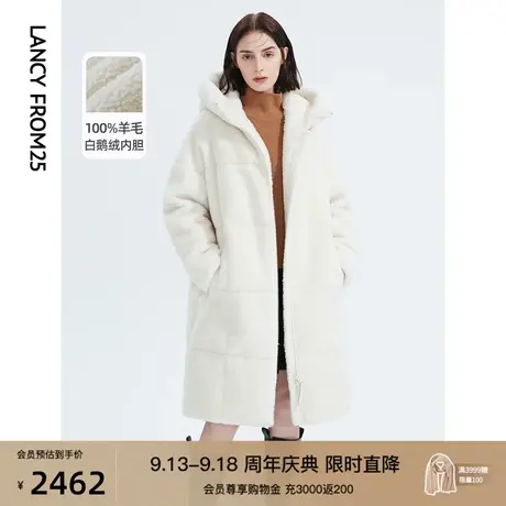 朗姿纯羊毛白鹅绒皮毛一体中长款高端气质皮草羽绒服大衣女冬新款图片