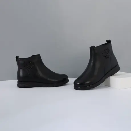 木林森妈妈鞋女老人棉鞋冬季加绒防滑保暖羊羔毛雪地靴中老年皮鞋图片