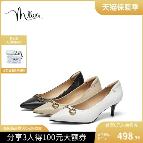 millie's/妙丽2023秋新款气质高跟鞋时尚羊皮尖头女单鞋SAT68AQ3图片