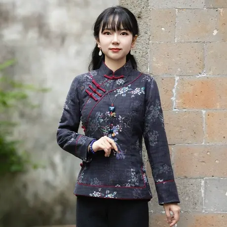 筠雅唐装女中国风秋冬棉袄加厚保暖中式盘扣上衣夹棉衣棉服外套商品大图