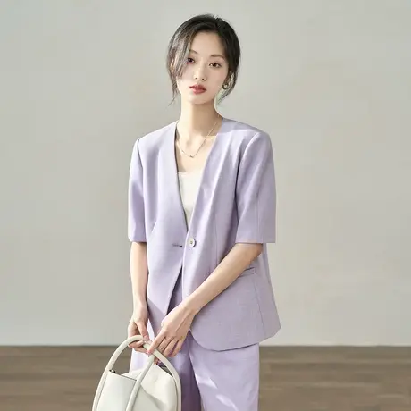 【商场同款】茵曼时尚休闲外套2023夏季女装新款V领正肩西装上衣图片