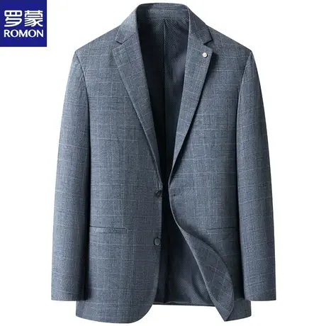 罗蒙男士春季新款加肥加大码胖子商务休闲正装西服肥佬格子小西装图片
