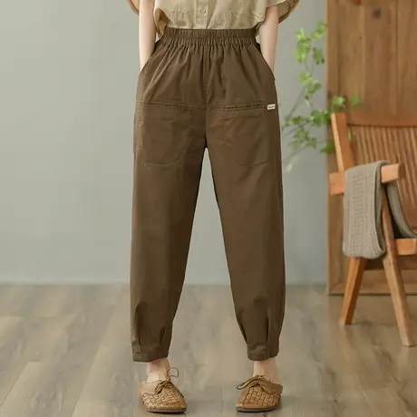 dza 高腰显瘦全棉休闲裤女2023夏薄款九分裤直筒裤宽松百搭哈伦裤图片