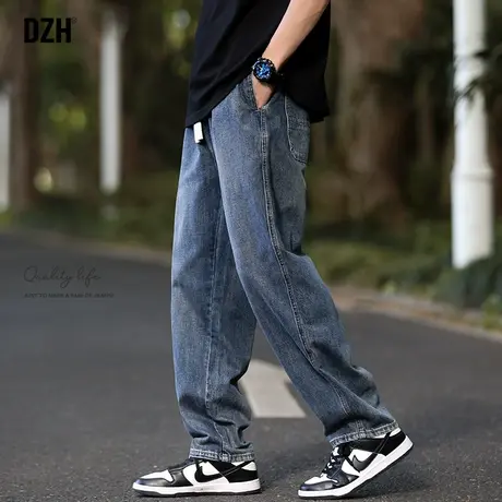 男士深灰色直筒牛仔裤男夏天薄款男裤宽松裤子男款美式高街休闲裤商品大图