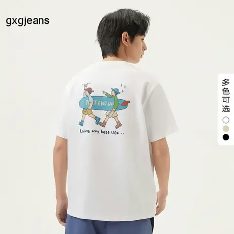 gxg.jeans男装 后背潮流印花宽松美式短袖T恤男生情侣 25夏新款图片
