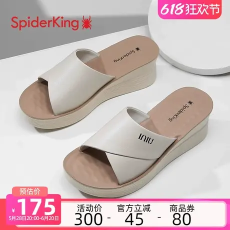 蜘蛛王拖鞋女外穿夏季软底轻便真皮坡跟一字拖女休闲厚底妈妈凉拖商品大图