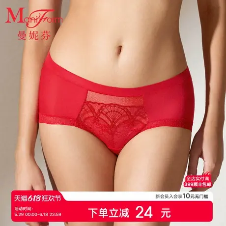 【品牌新款】曼妮芬舒适中低腰低脚裤女士内裤性感蕾丝底裤短裤商品大图