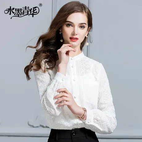 【1件7.9折】秋季新品雪纺绉绣花衬衫优雅知性百搭简约OL长袖上衣图片