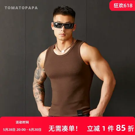TOMATOPAPA加粗螺纹背心2025夏季男美式训练纯色健身运动打底衫商品大图