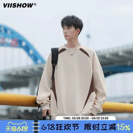 VIISHOW撞色拼接卫衣男春款圆领长袖t恤男潮牌青少年落运动打底衫图片