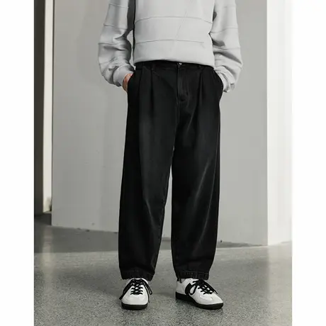 Lilbetter复合加绒宽松直筒牛仔裤男士松弛感穿搭九分裤商品大图