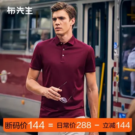 MrBu布先生衬衫式翻领丝光棉t恤夏季精致贝壳扣短袖男AF10863断码商品大图