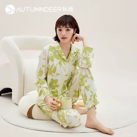 秋鹿【商场尾货清仓】小翻领纯棉睡衣女秋季长袖长裤春秋套装商品大图
