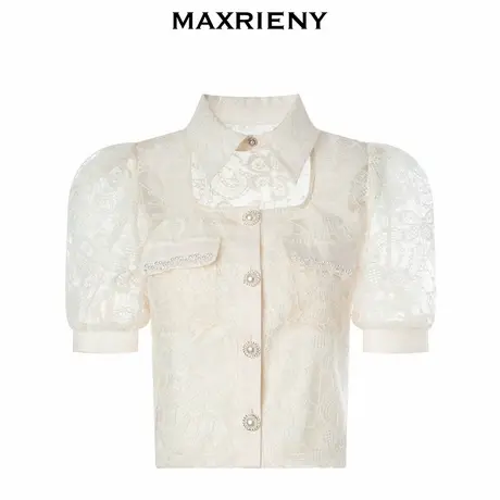 【奥莱】MAXRIENY蕾丝镂空绣花雪纺衫夏季上衣女法式漂亮小衫图片