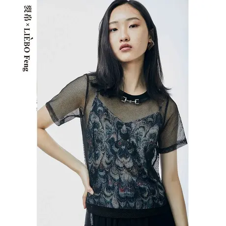 裂帛LIEBOFeng原创设计2023年复古印花赠送吊带两件套短袖蕾丝衫图片