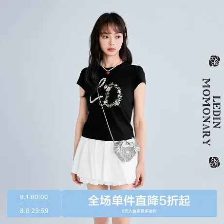 【商场同款】乐町字母花卉韩系少女小飞袖T恤夏修身短袖C1CNF2602图片