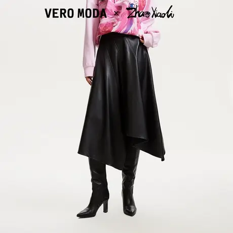 Vero Moda奥莱半身裙春秋新款艺术家联名PU高腰加绒不规则裙流行图片