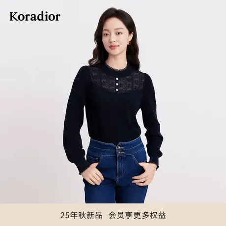 珂莱蒂尔冬季法式温柔风玫瑰蕾丝打底衫女修身羊毛针织衫毛衣商品大图