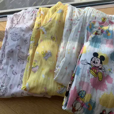 上新~超可爱卡通全棉双层纱布睡裤休闲遛弯春秋阔腿宽松家居长裤商品大图