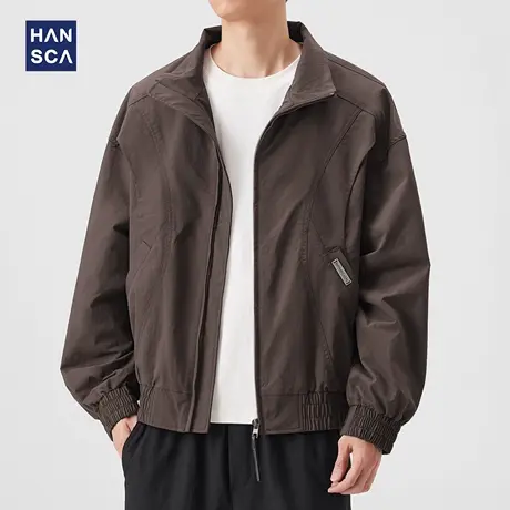 hansca美式宽松夹克男秋季2025新款痞帅工装立领防风拼接休闲外套商品大图
