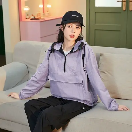【升级防水】唐狮2024秋新款户外连帽卫衣女半开胸冲锋少年外套图片