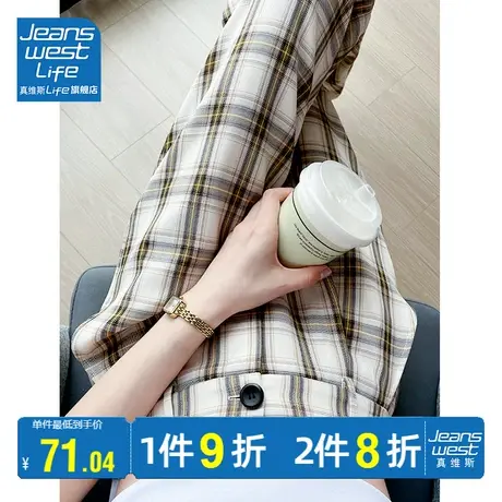 真维斯LIFE格子裤女夏季2023新款阔腿裤小个子宽松垂感复古休闲裤商品大图
