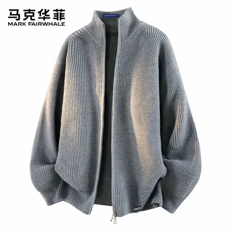 马克华菲美式复古开衫外套男士秋季高级感立领上衣宽松针织衫毛衣图片