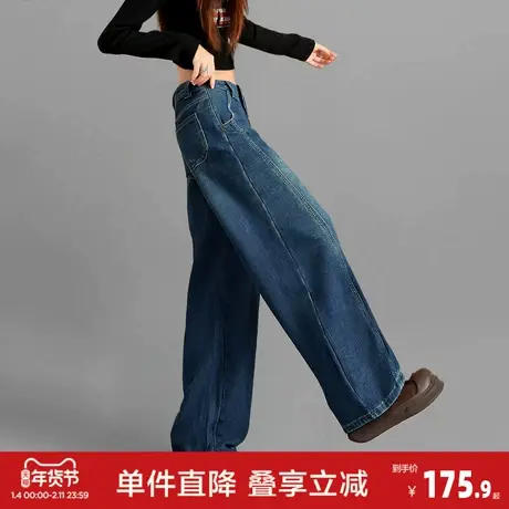 唐狮2026秋冬牛仔裤女高级感时尚百搭女式休闲直筒裤加绒保暖图片