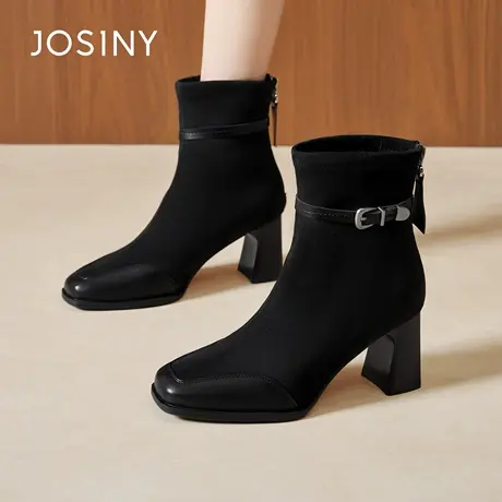 卓诗尼2025秋冬新款后拉链短筒靴时尚舒适显瘦女靴潮流优雅时装靴图片