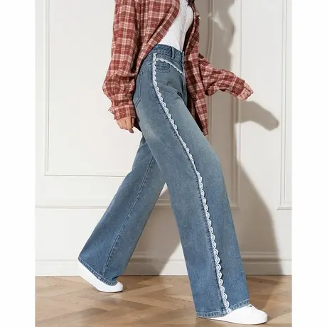 唐狮春秋新款牛仔长裤女百搭休闲直筒裤小个子高级感长裤insTU图片