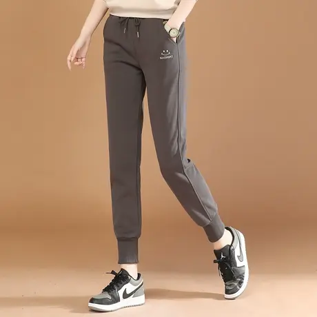 韩潮袭人刺绣休闲运动卫裤女2023冬季新款百搭显瘦加绒保暖休闲裤图片